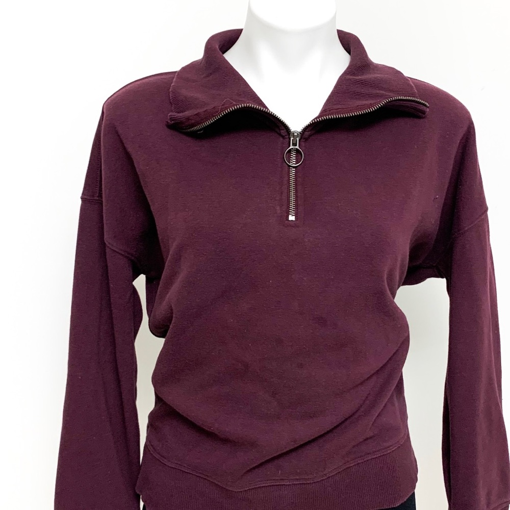 Athleta Burgundy Mock Neck Knit Sweater  half zip - Picture 5 of 6